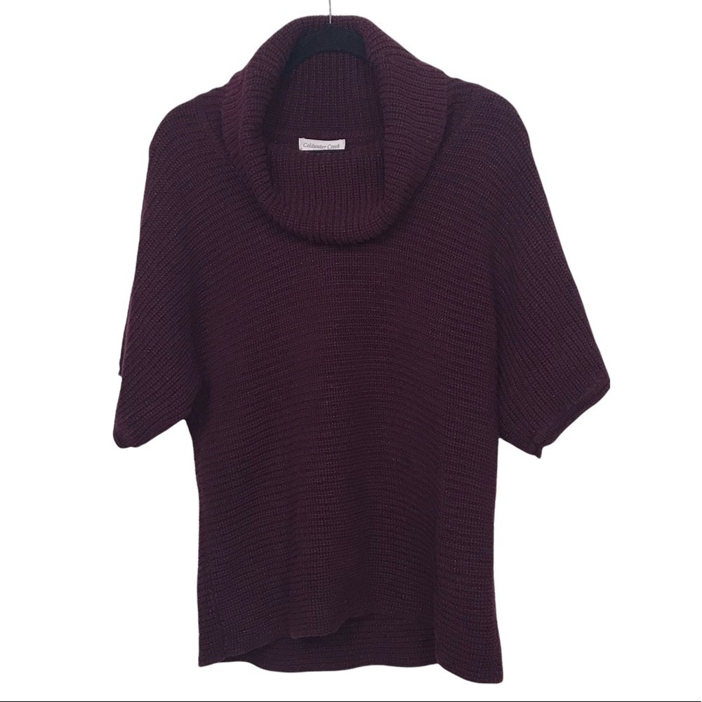 Coldwater Creek Purple Burgundy Cowl Neck Crop Sleeve Knit Sweater